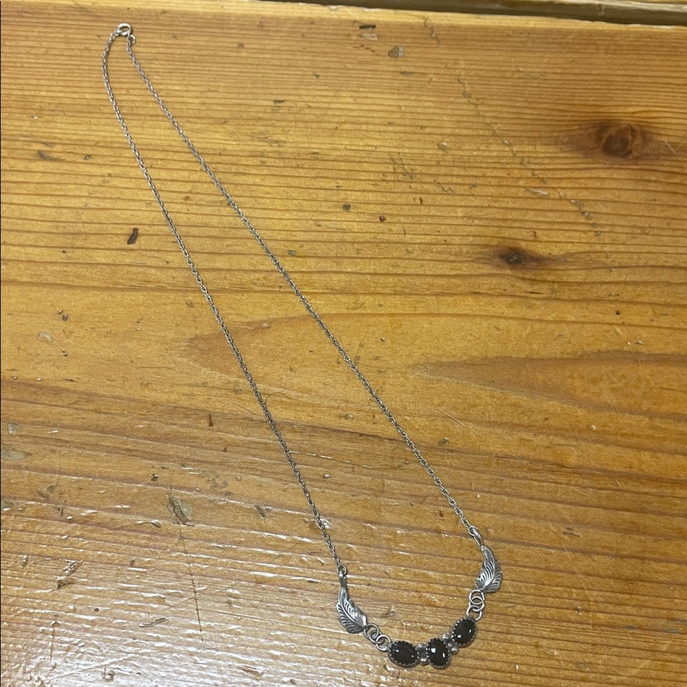 Sterling Silver And Black Onyx Necklace 6.4g Signed RB Sterling 21” Navajo